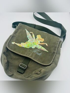 Disney World Tinker Bell Sequin Crossbody Messenger Bag Y2K Green Fairy